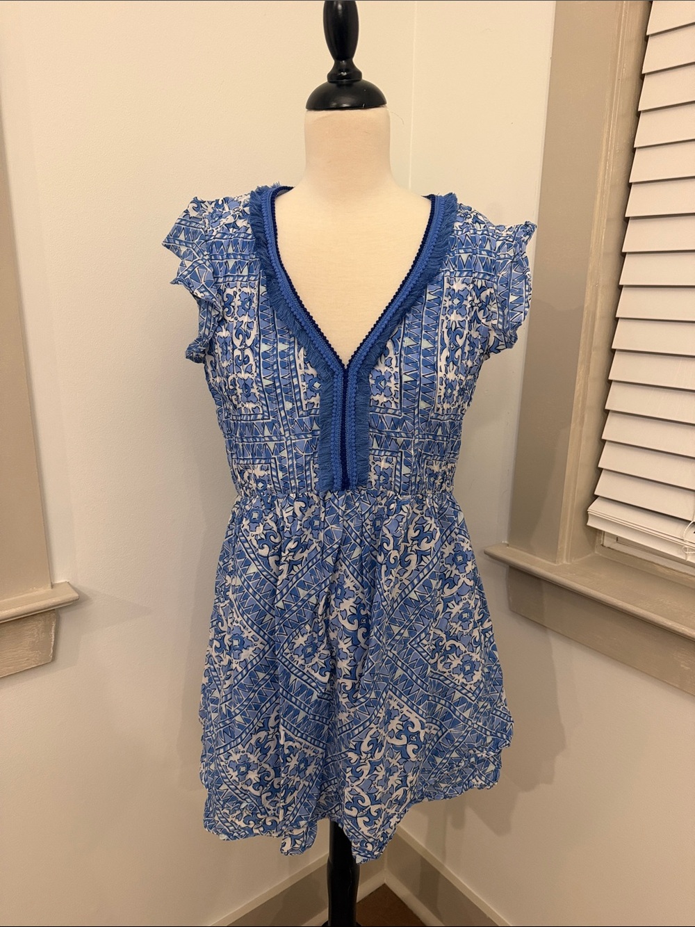 Vineyard Vines Blue & White Printed V-Neck Sundress
